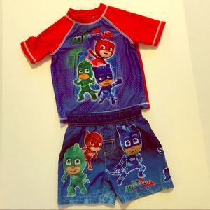 PJMasks boy swim suit, rash guard and trunks, 2T